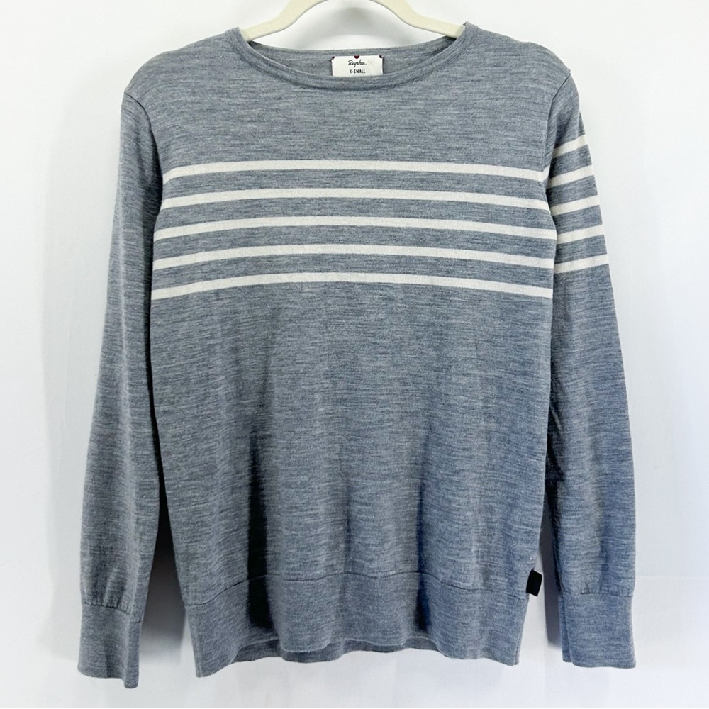 Rapha Women’s Breton Merino Wool Sweater Grey Striped Crew Neck X-Small